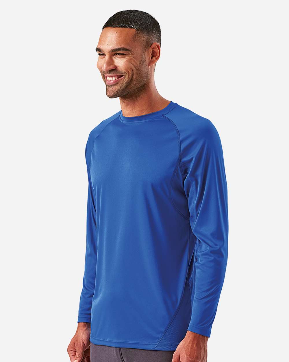 Unisex Panelled Long Sleeve Tech T-Shirt - OnModelSide - B850A2752 - Royal