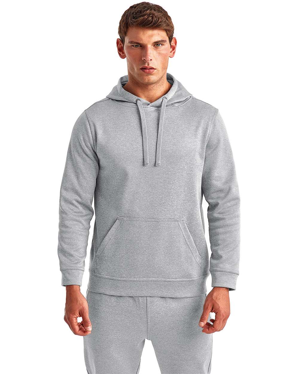 Unisex Spun Dyed Hooded Sweatshirt - OnModelFront - B858A2092 - Grey Melange