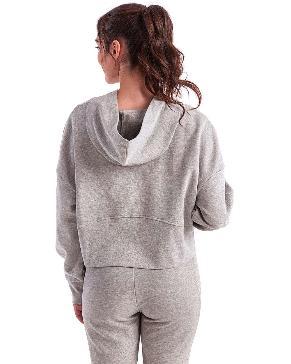 Women's Alice Half-Zip Hooded Sweatshirt - OnModelBack - B854A2092 - Heather Grey