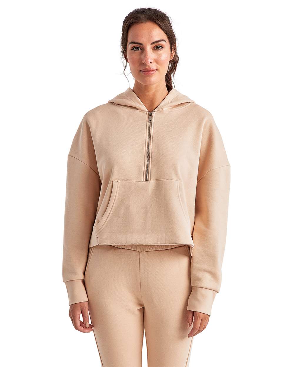 Women's Alice Half-Zip Hooded Sweatshirt - OnModelFront - B854A2242 - Nude
