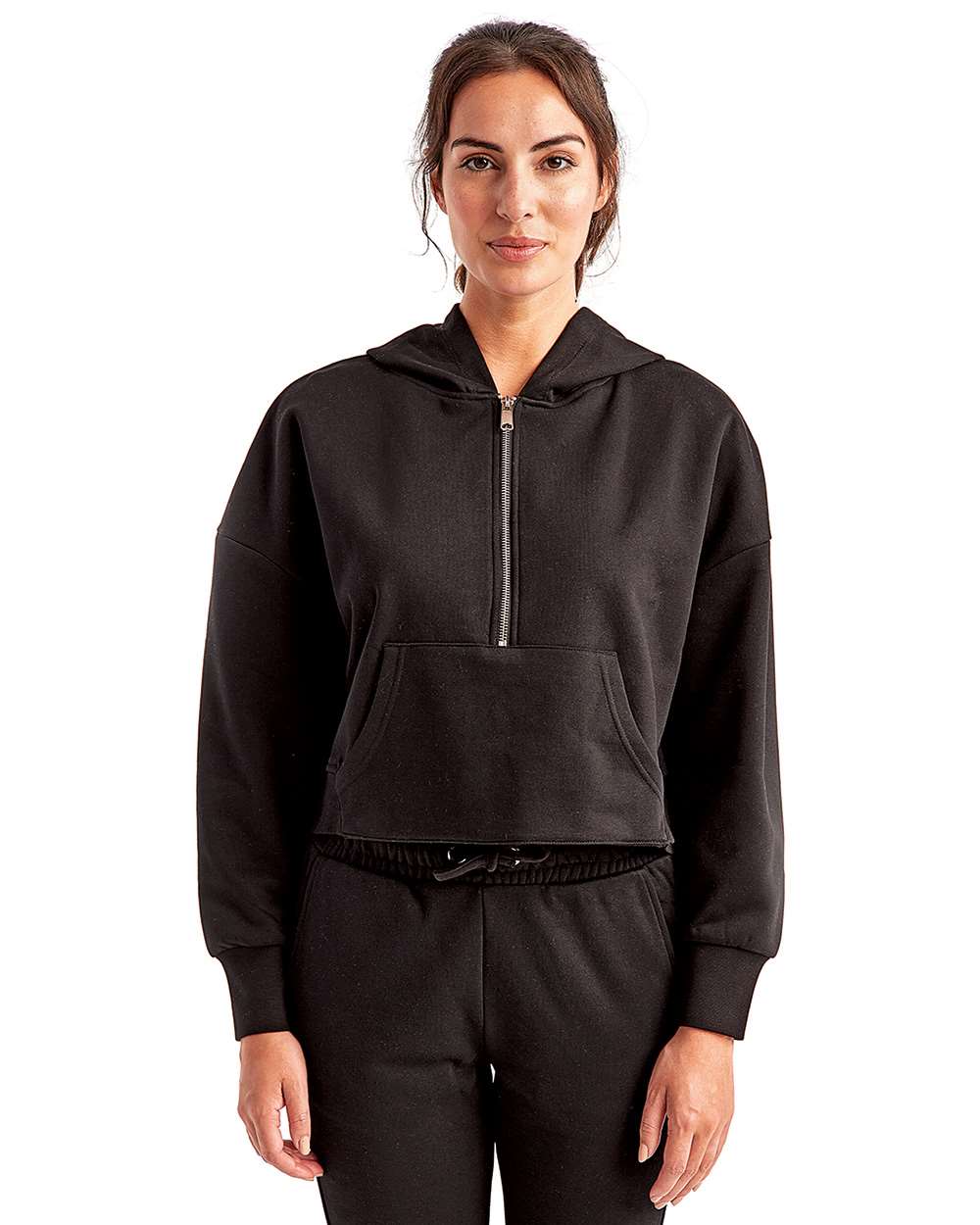 Women's Alice Half-Zip Hooded Sweatshirt - OnModelFront - B854A2502 - Black