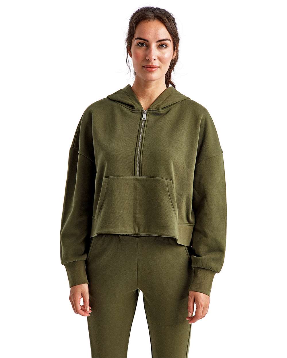 Women's Alice Half-Zip Hooded Sweatshirt - OnModelFront - B854A2542 - Olive