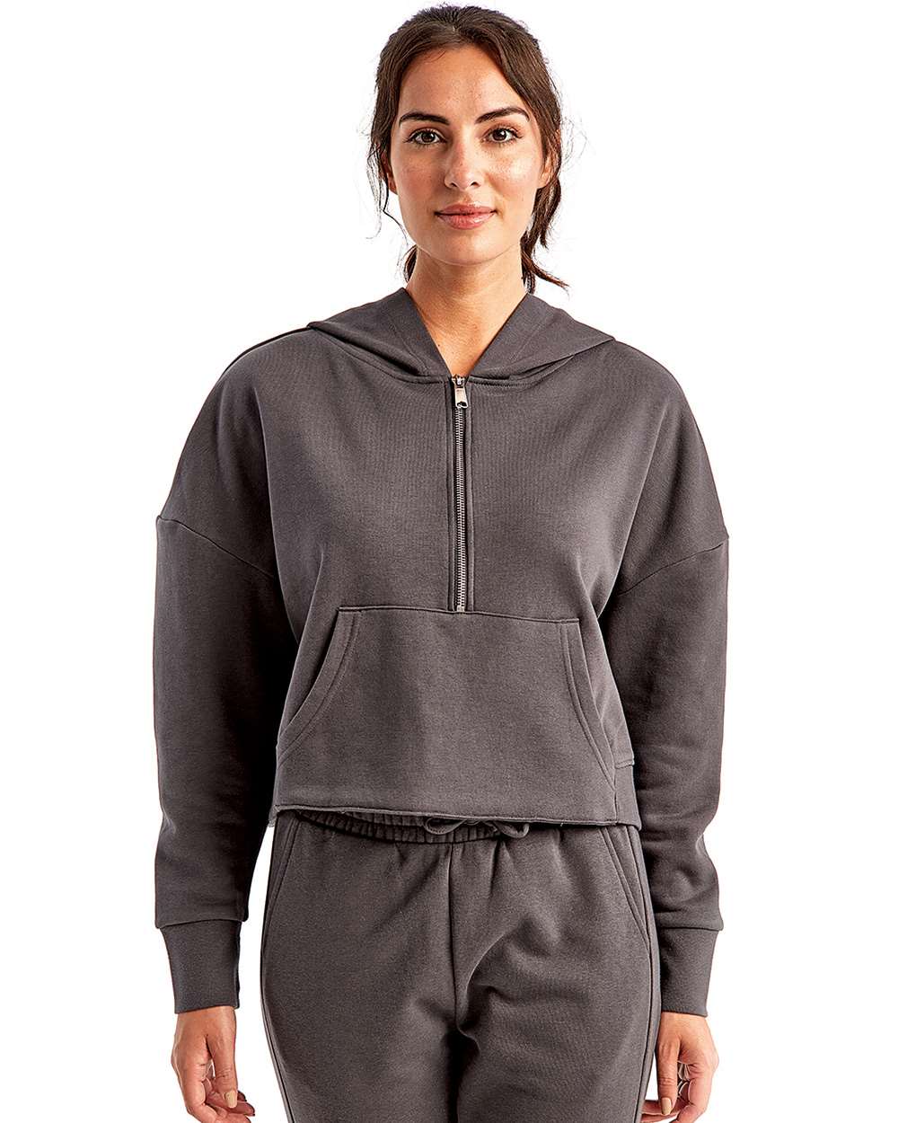 Women's Alice Half-Zip Hooded Sweatshirt - OnModelFront - B854A2582 - Charcoal