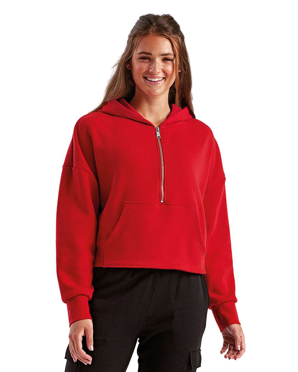 Women's Alice Half-Zip Hooded Sweatshirt - OnModelFront - B854A2702 - Fire Red