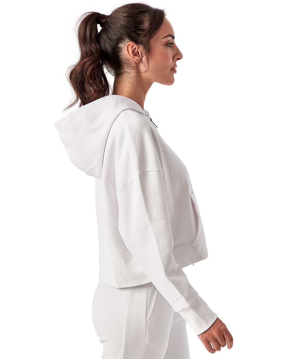 Women's Alice Half-Zip Hooded Sweatshirt - OnModelSide - B854A2002 - White