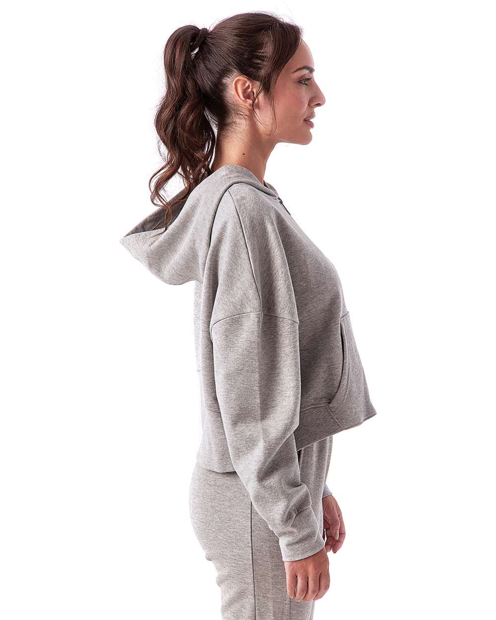 Women's Alice Half-Zip Hooded Sweatshirt - OnModelSide - B854A2092 - Heather Grey