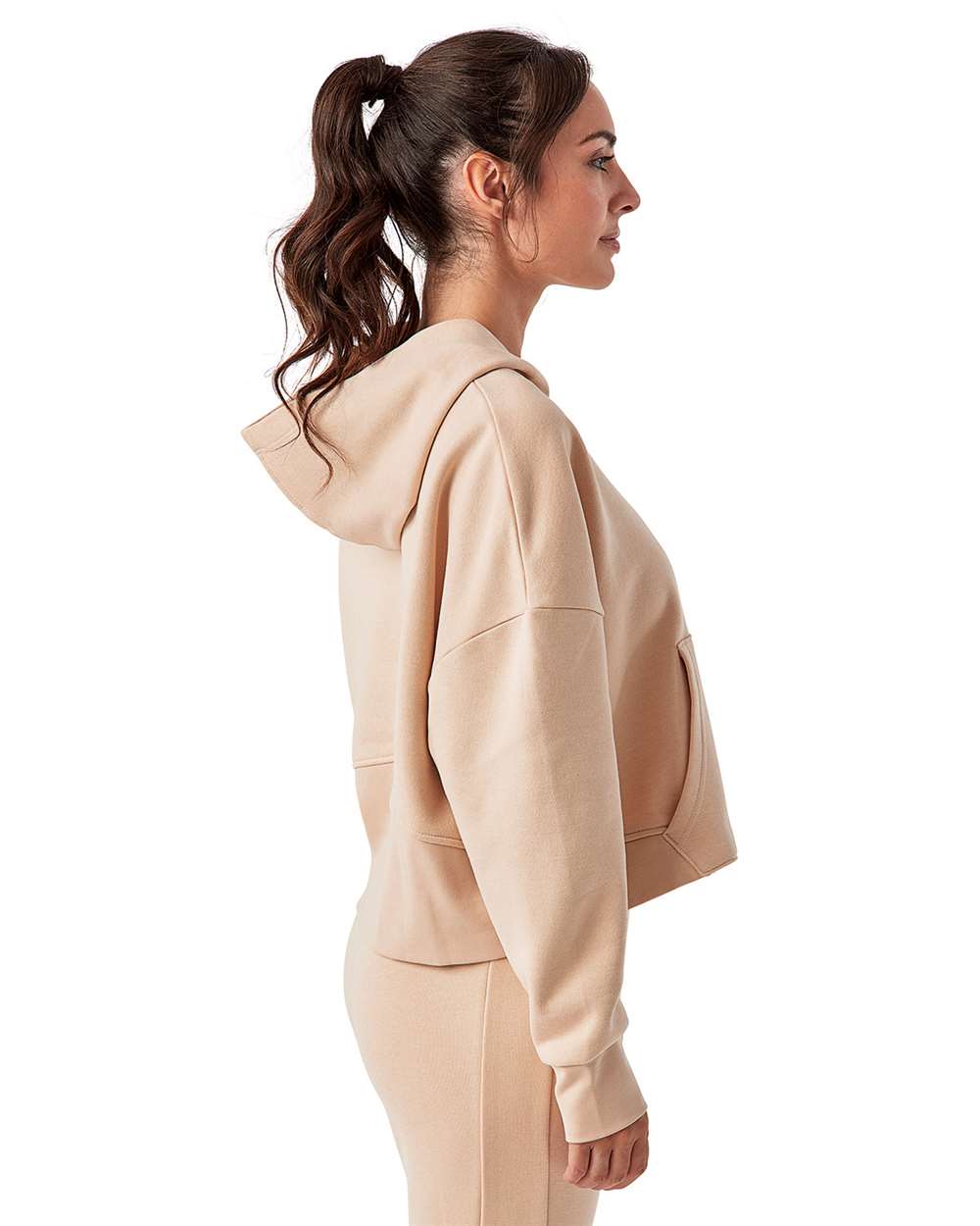 Women's Alice Half-Zip Hooded Sweatshirt - OnModelSide - B854A2242 - Nude