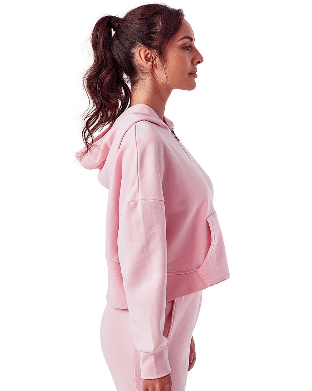 Women's Alice Half-Zip Hooded Sweatshirt - OnModelSide - B854A2302 - Light Pink