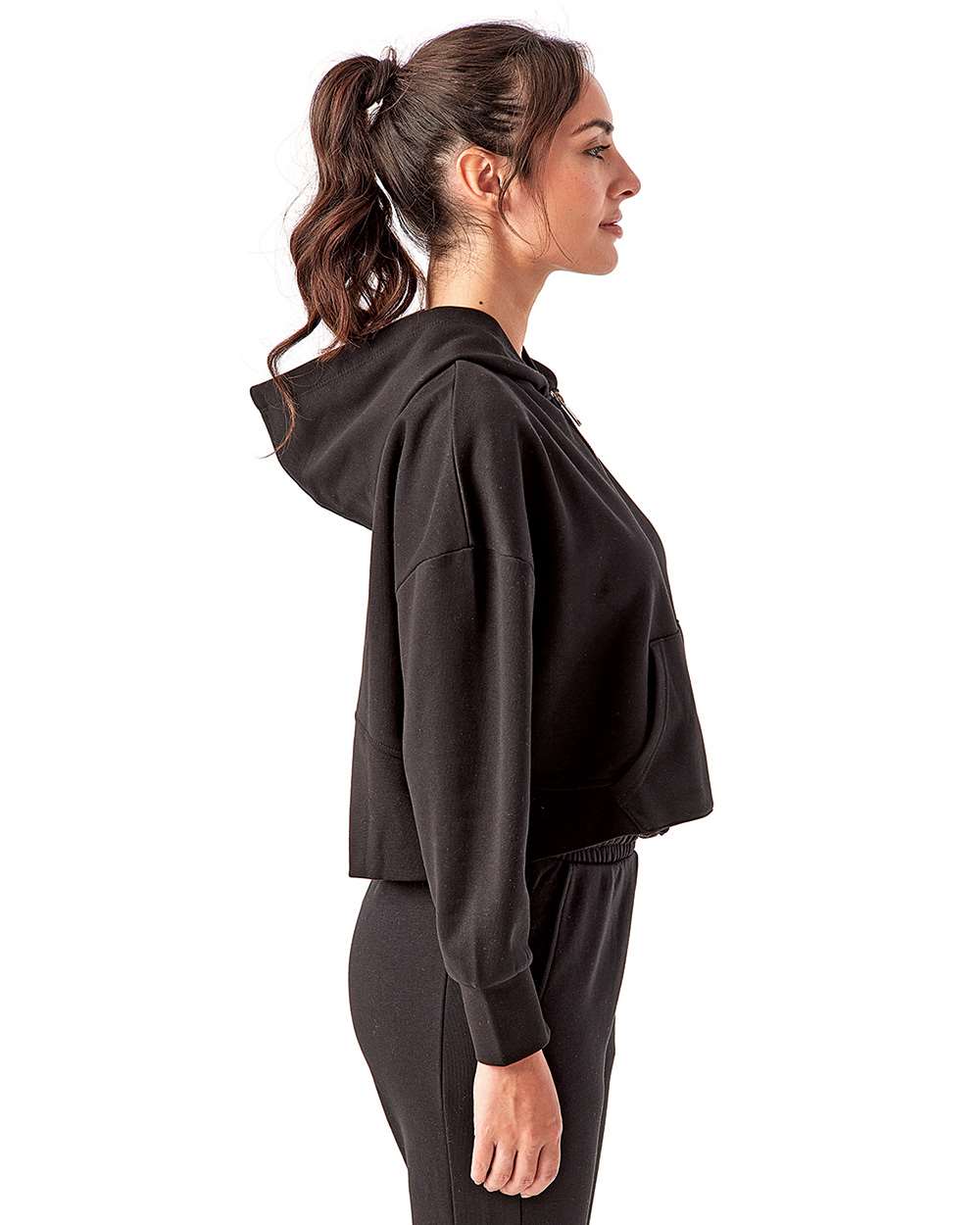 Women's Alice Half-Zip Hooded Sweatshirt - OnModelSide - B854A2502 - Black