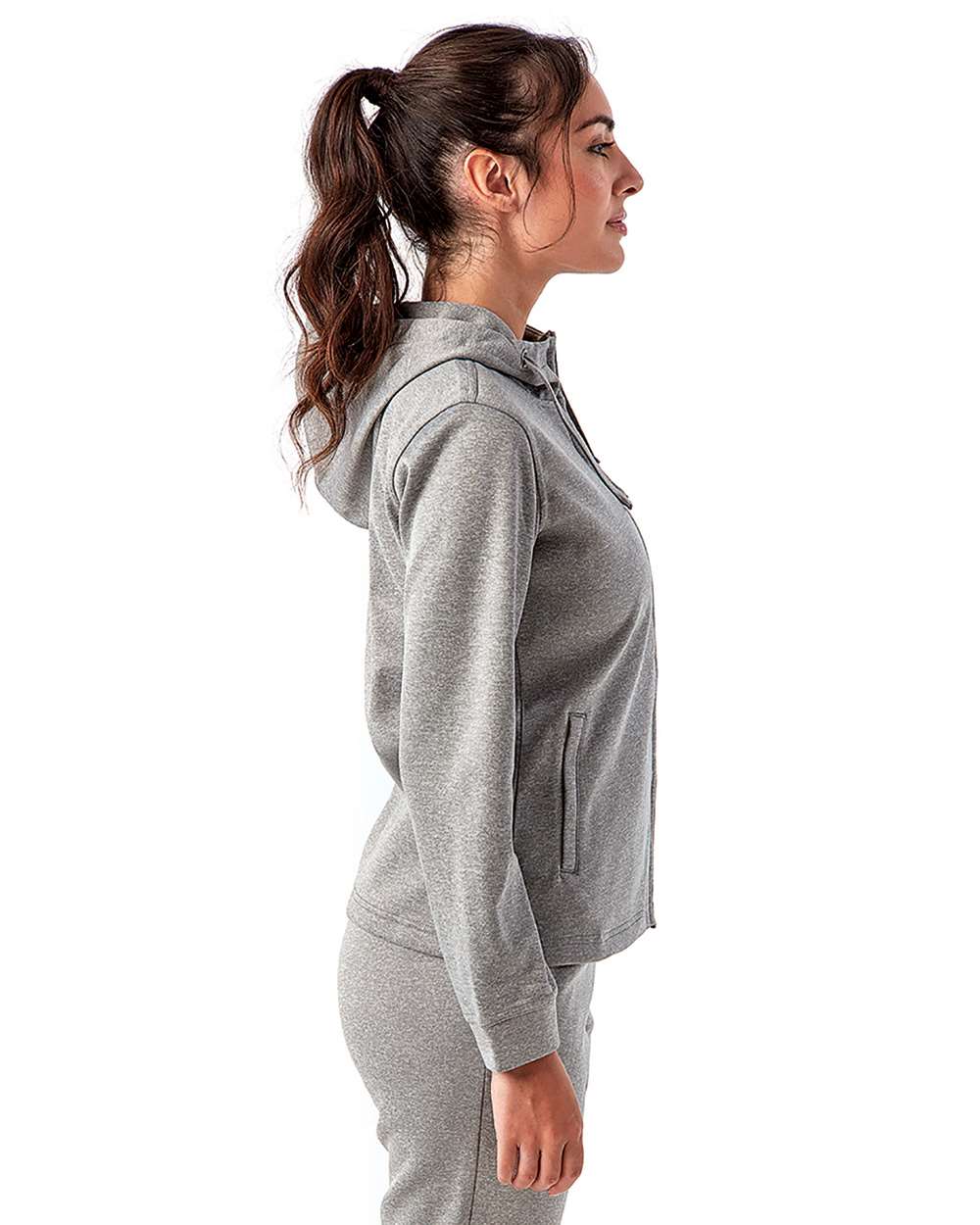 Women's Spun Dyed Full-Zip Hooded Sweatshirt - OnModelSide - B860A2092 - Grey Melange