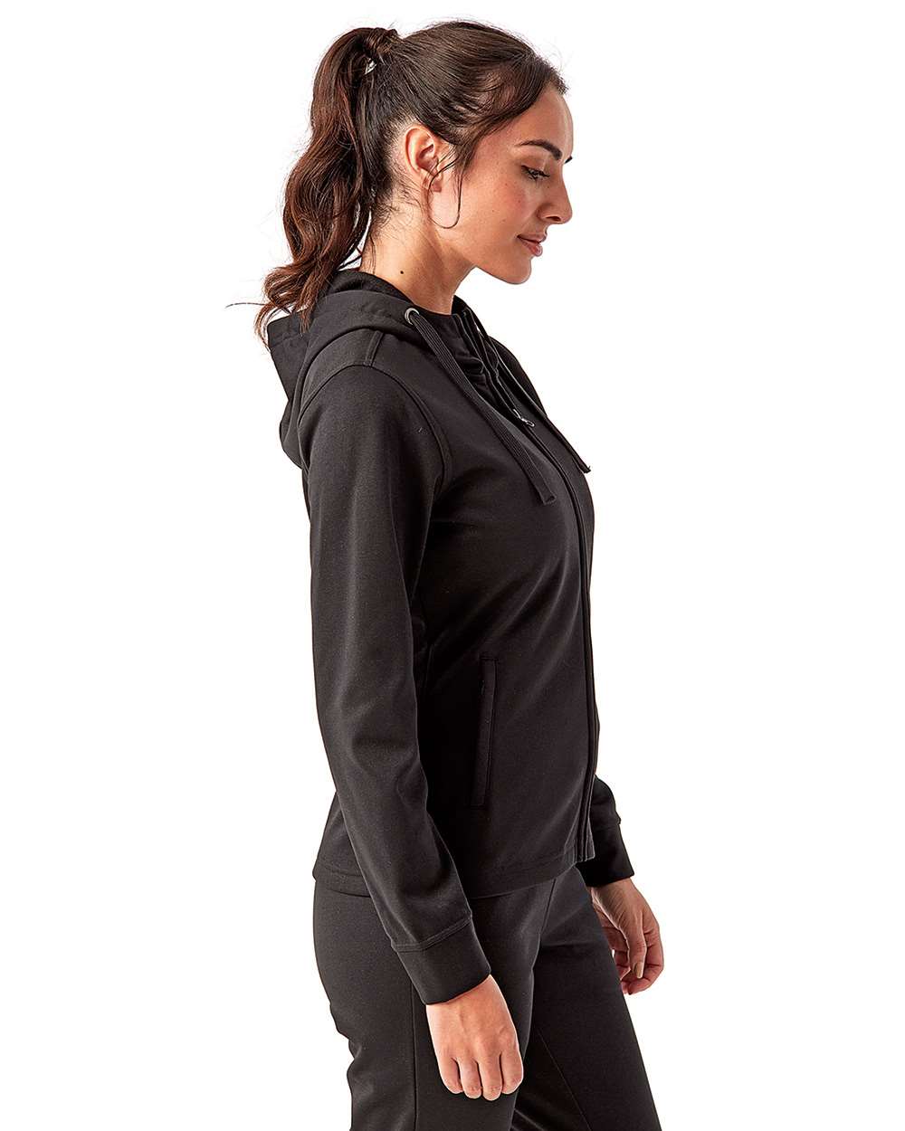 Women's Spun Dyed Full-Zip Hooded Sweatshirt - OnModelSide - B860A2502 - Black