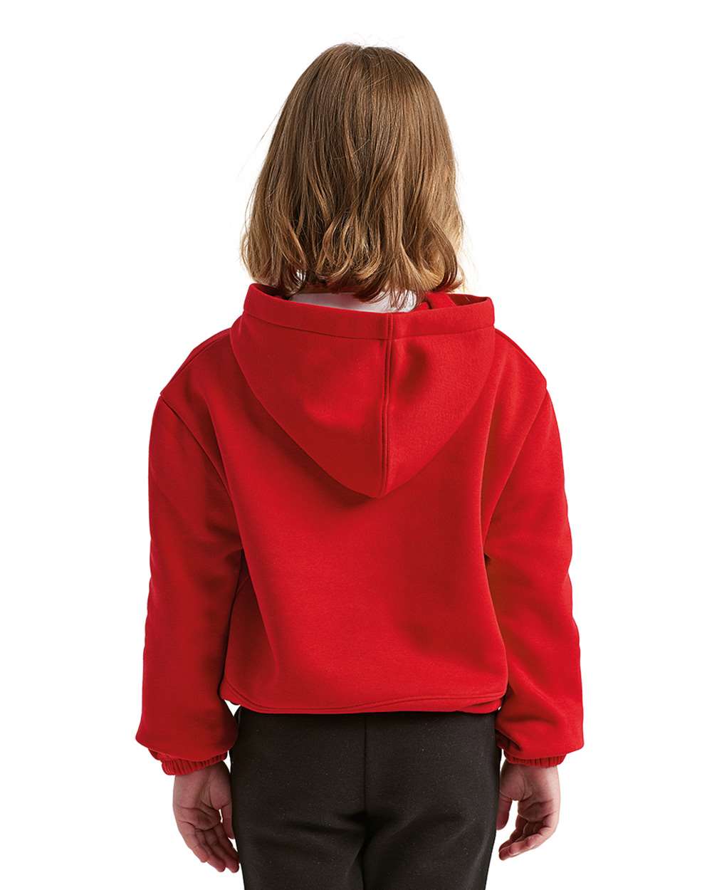 Youth Maria Hooded Sweatshirt - OnModelBack - B130A2703 - Fire Red