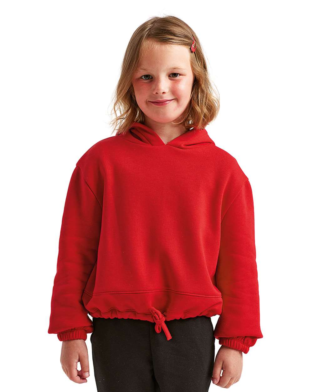 Youth Maria Hooded Sweatshirt - OnModelFront - B130A2703 - Fire Red