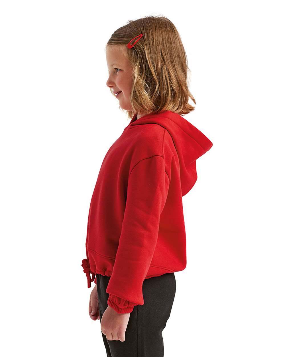 Youth Maria Hooded Sweatshirt - OnModelSide - B130A2703 - Fire Red