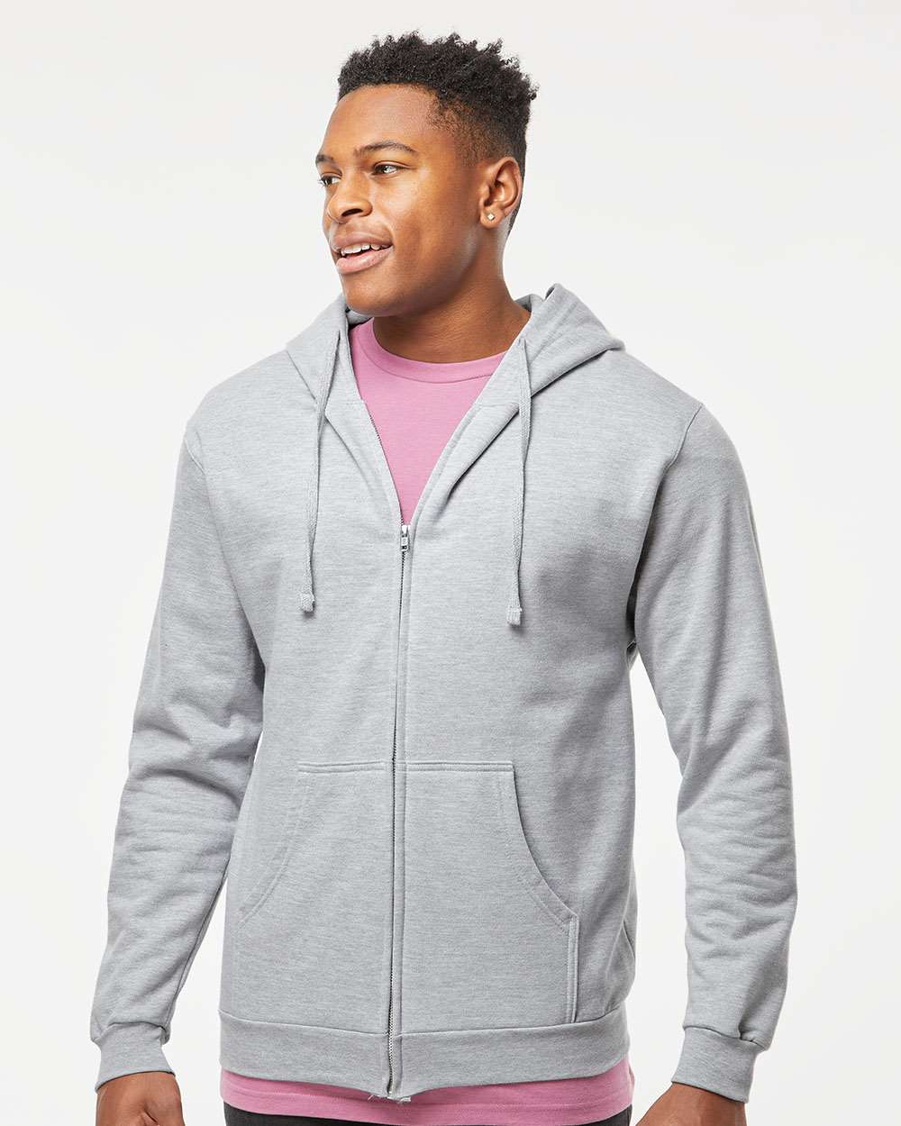 Unisex Full-Zip Hooded Sweatshirt - OnModelFront - B10359092 - Heather Grey