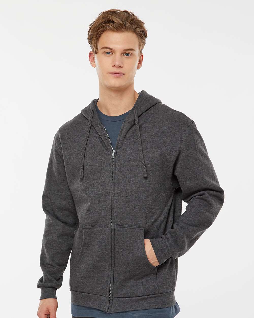 Unisex Full-Zip Hooded Sweatshirt - OnModelFront - B10359102 - Heather Charcoal