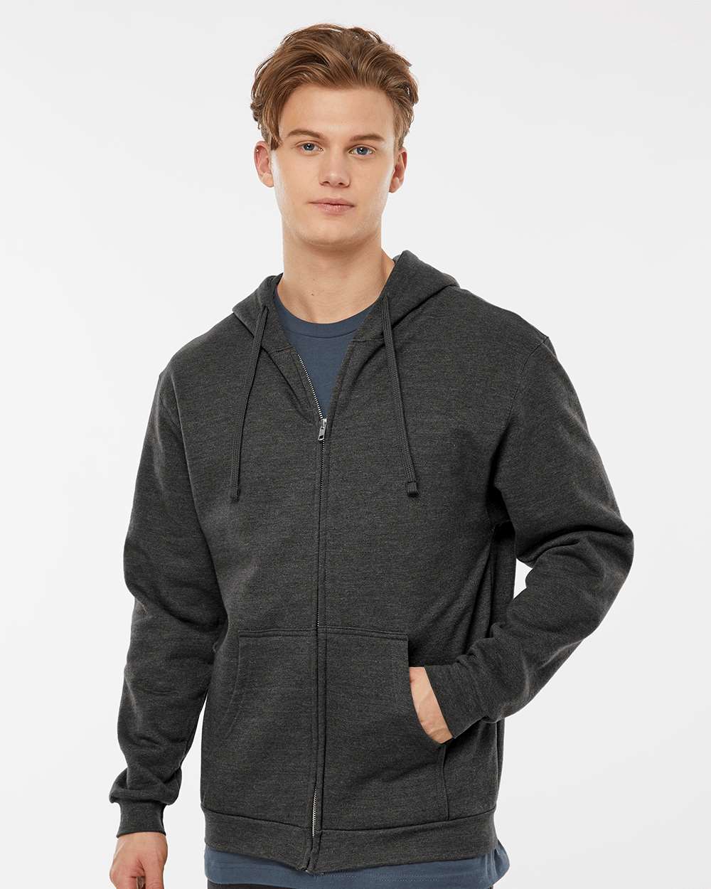Unisex Full-Zip Hooded Sweatshirt - OnModelFront - B10359112 - Heather Graphite