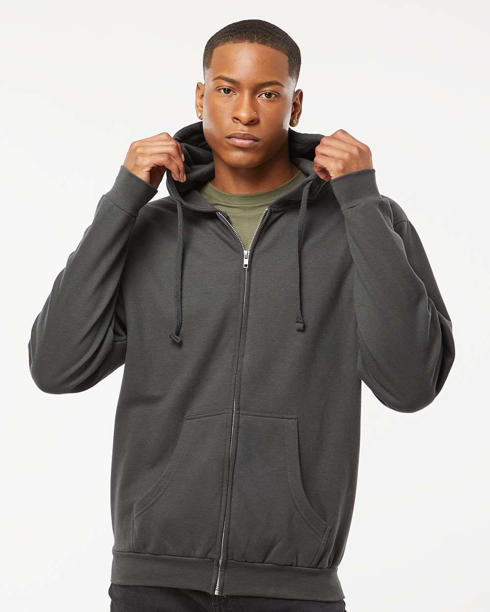 Unisex Full-Zip Hooded Sweatshirt - OnModelFront - B10359592 - Charcoal