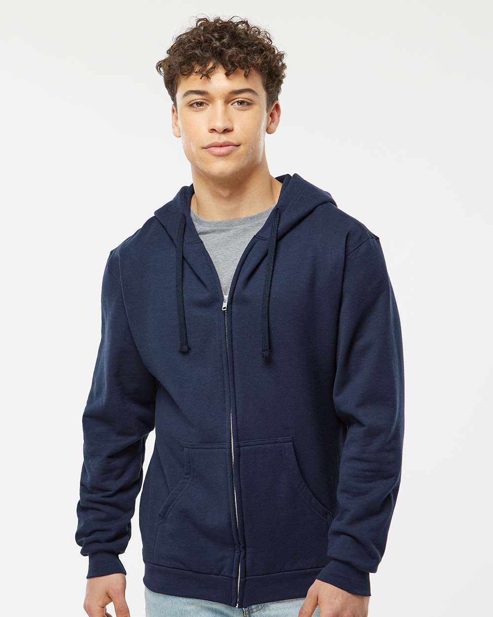Unisex Full-Zip Hooded Sweatshirt - OnModelFront - B10359652 - Navy