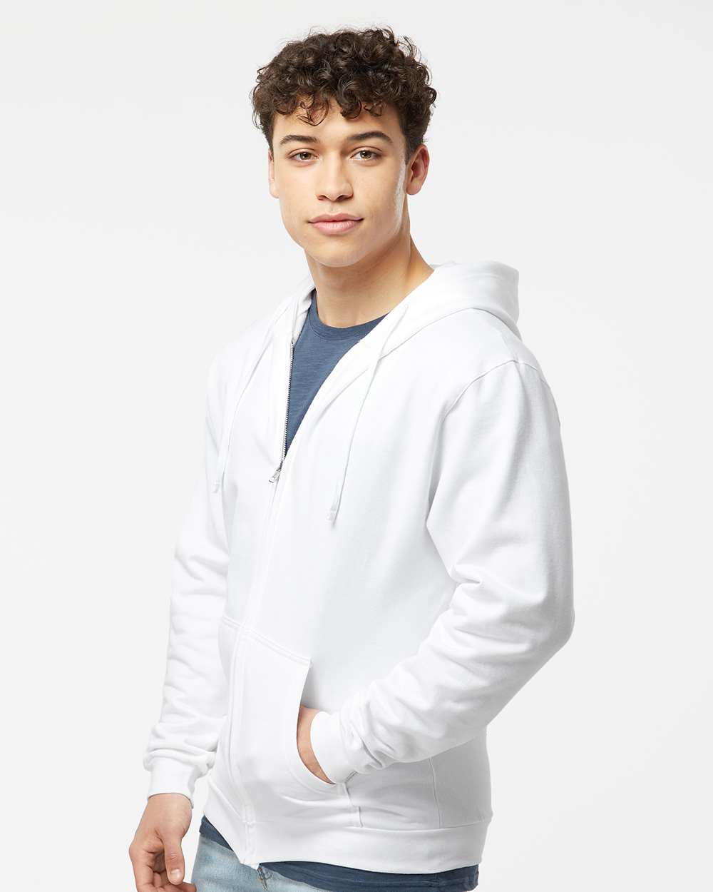 Unisex Full-Zip Hooded Sweatshirt - OnModelSide - B10359002 - White