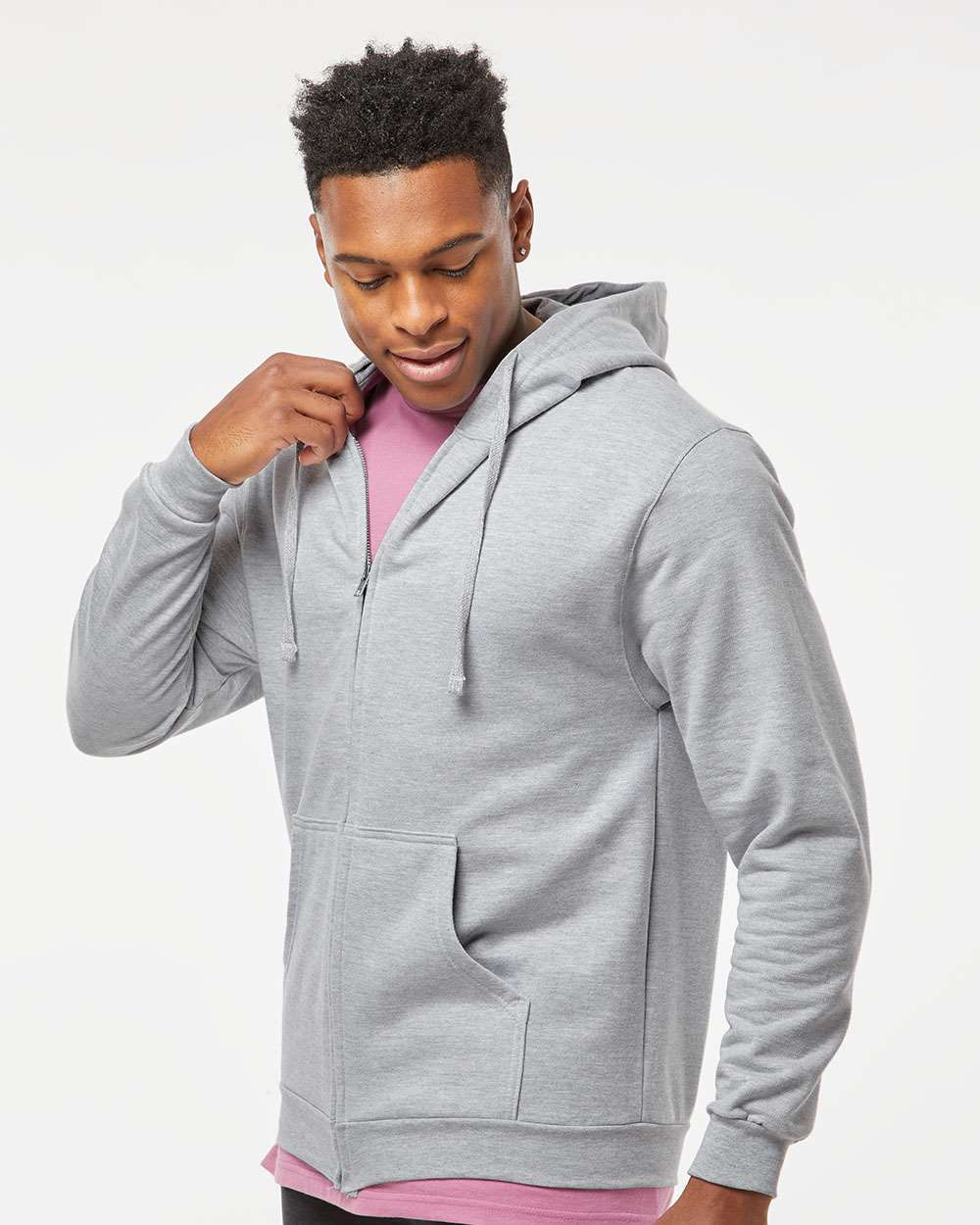 Unisex Full-Zip Hooded Sweatshirt - OnModelSide - B10359092 - Heather Grey