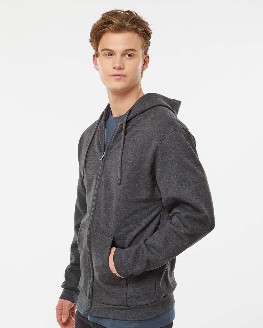 Unisex Full-Zip Hooded Sweatshirt - OnModelSide - B10359102 - Heather Charcoal