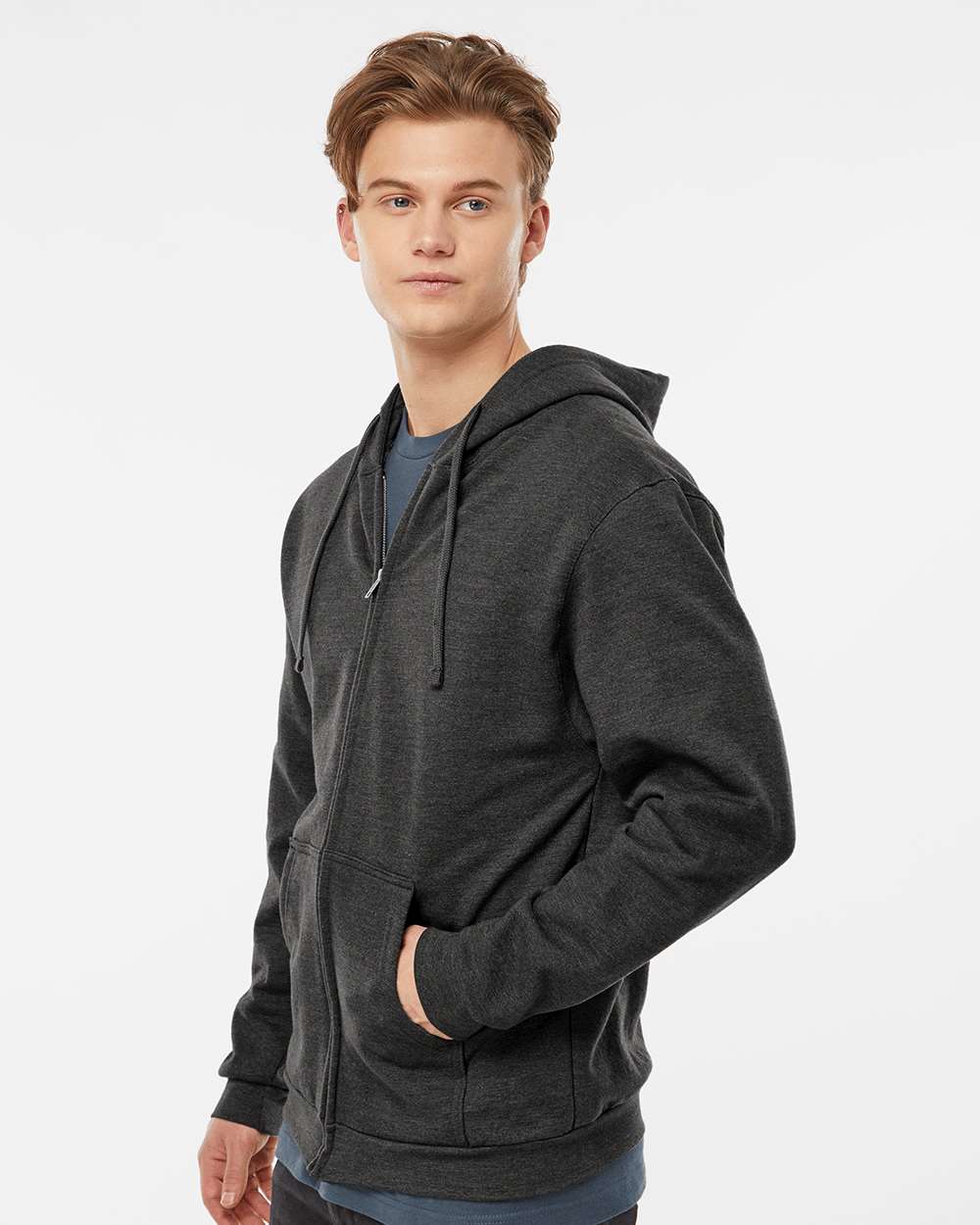 Unisex Full-Zip Hooded Sweatshirt - OnModelSide - B10359112 - Heather Graphite