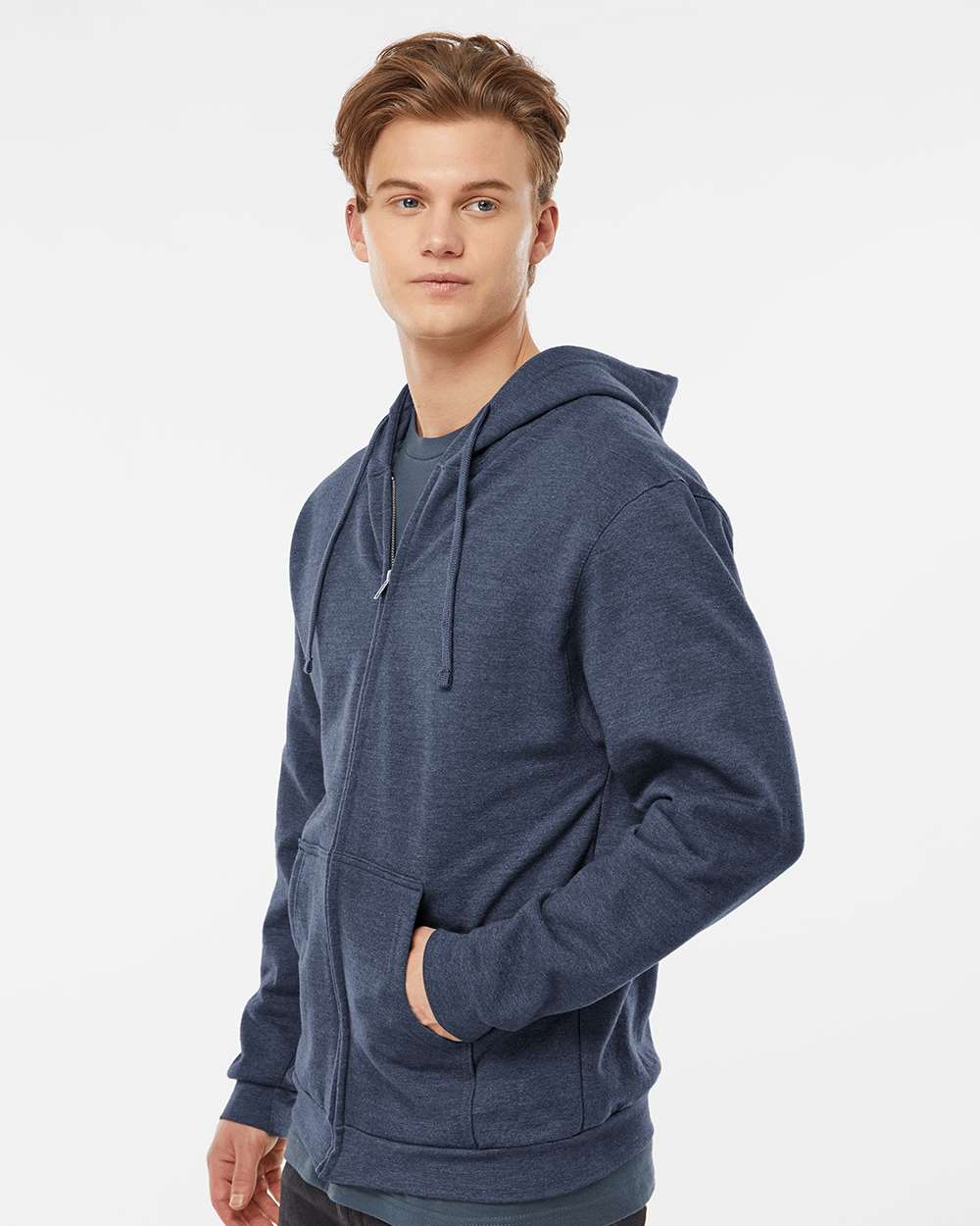 Unisex Full-Zip Hooded Sweatshirt - OnModelSide - B10359252 - Heather Denim