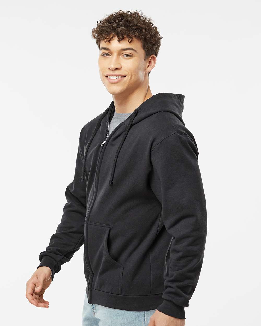 Unisex Full-Zip Hooded Sweatshirt - OnModelSide - B10359502 - Black