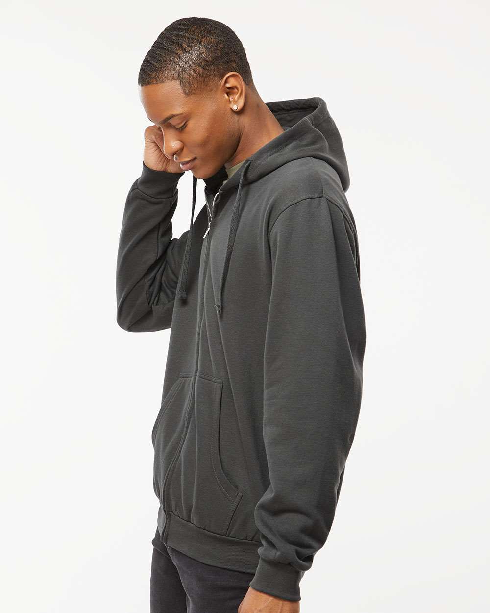 Unisex Full-Zip Hooded Sweatshirt - OnModelSide - B10359592 - Charcoal