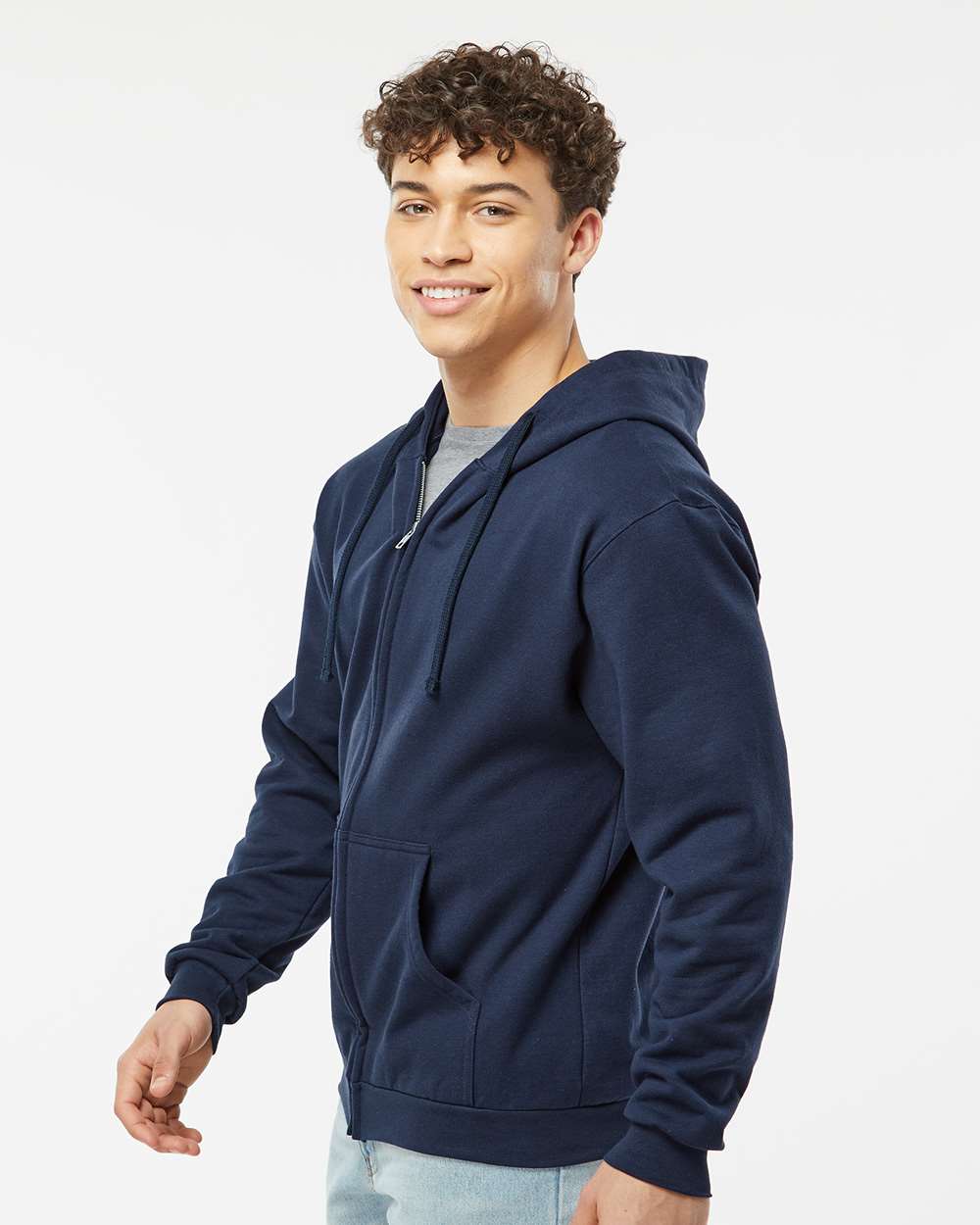Unisex Full-Zip Hooded Sweatshirt - OnModelSide - B10359652 - Navy