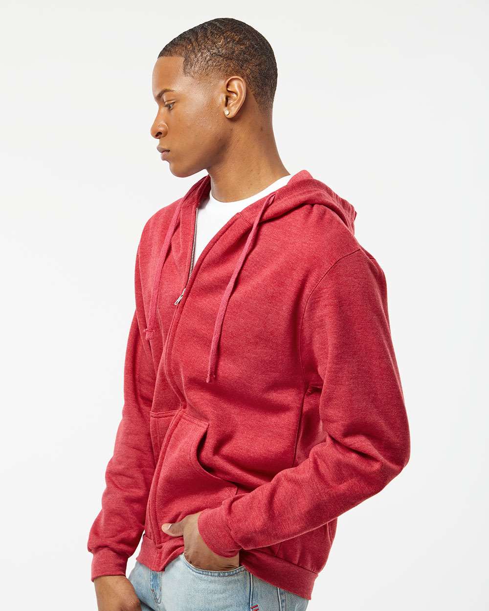 Unisex Full-Zip Hooded Sweatshirt - OnModelSide - B10359702 - Heather Red