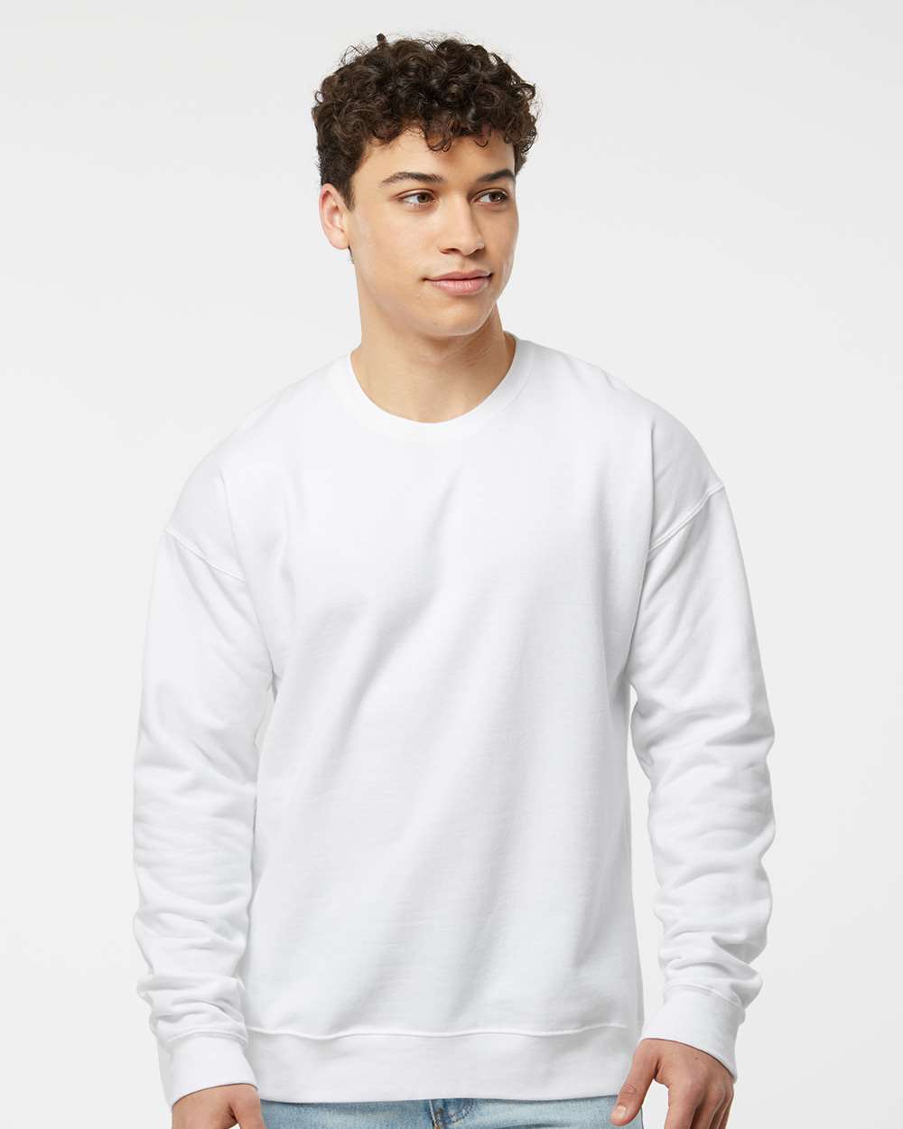 Unisex Fleece Crewneck Sweatshirt - OnModelFront - B10459002 - White