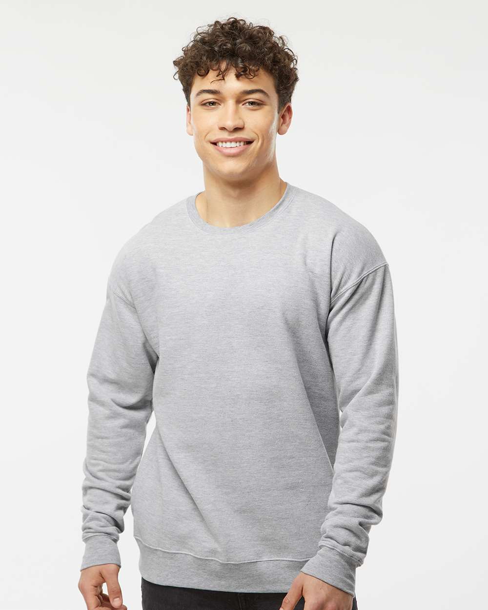 Unisex Fleece Crewneck Sweatshirt - OnModelFront - B10459092 - Heather Grey