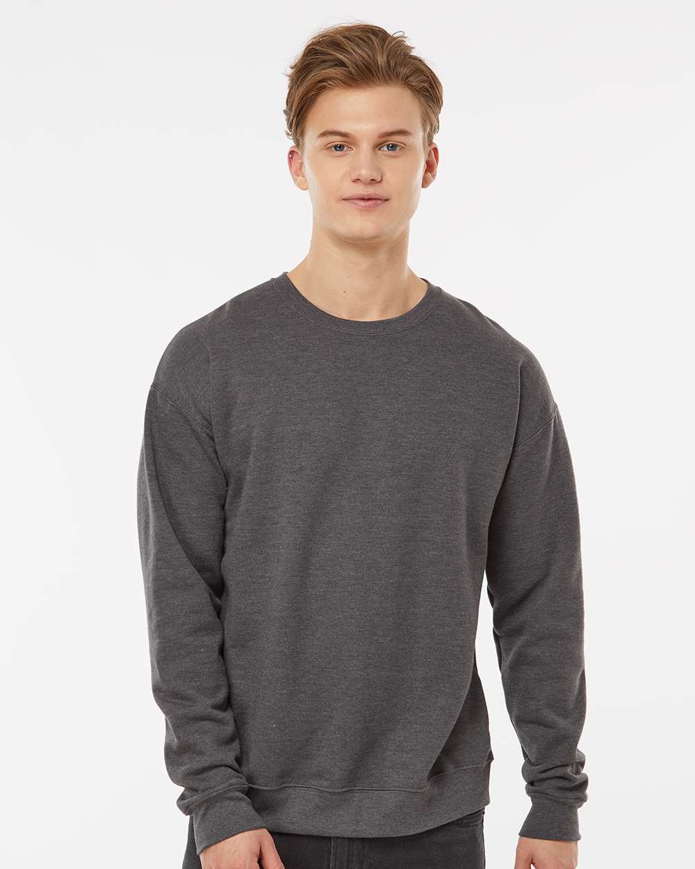 Unisex Fleece Crewneck Sweatshirt - OnModelFront - B10459102 - Heather Charcoal