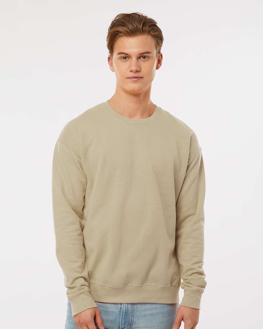 Unisex Fleece Crewneck Sweatshirt - OnModelFront - B10459242 - Sand