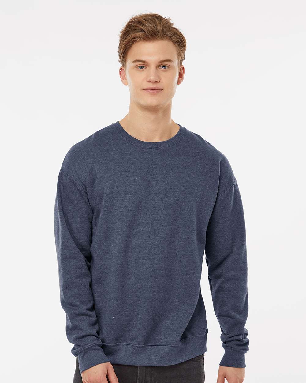 Unisex Fleece Crewneck Sweatshirt - OnModelFront - B10459252 - Heather Denim