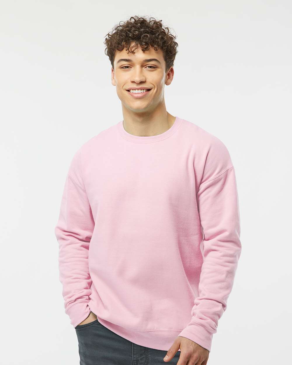 Unisex Fleece Crewneck Sweatshirt - OnModelFront - B10459302 - Light Pink