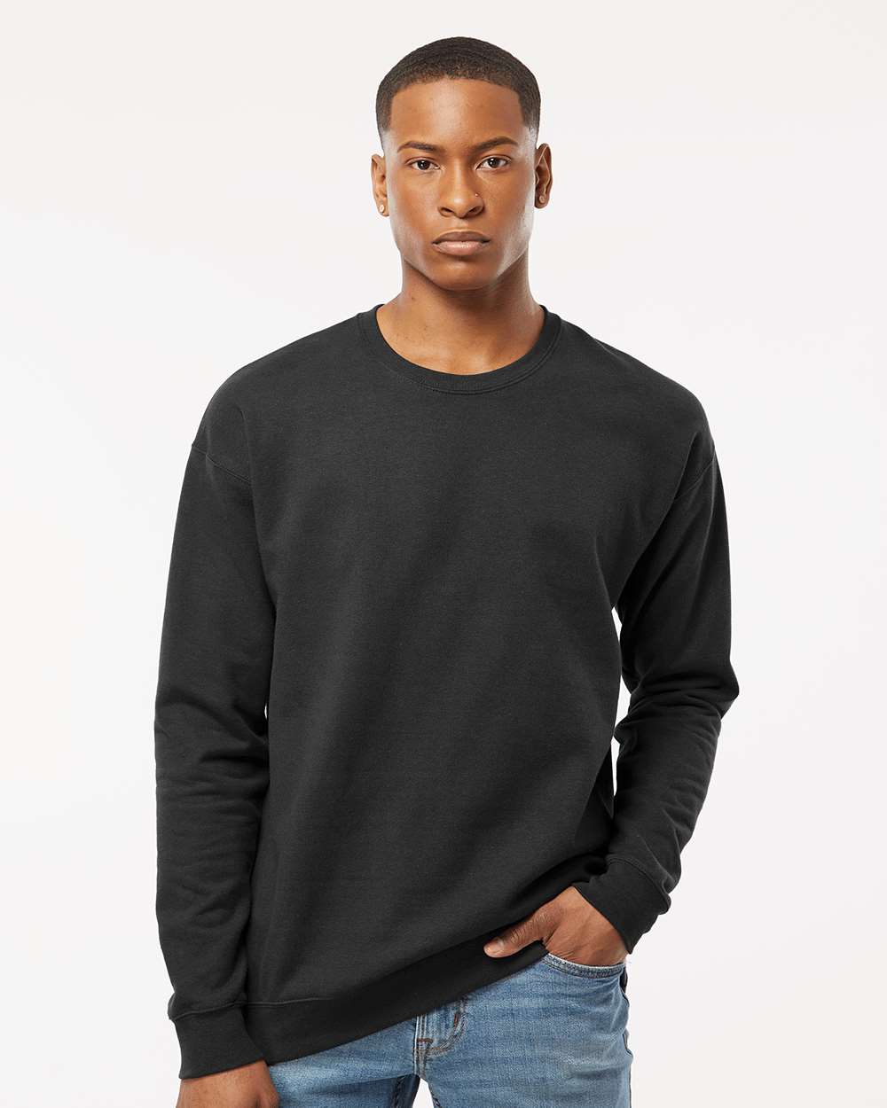 Unisex Fleece Crewneck Sweatshirt - OnModelFront - B10459502 - Black