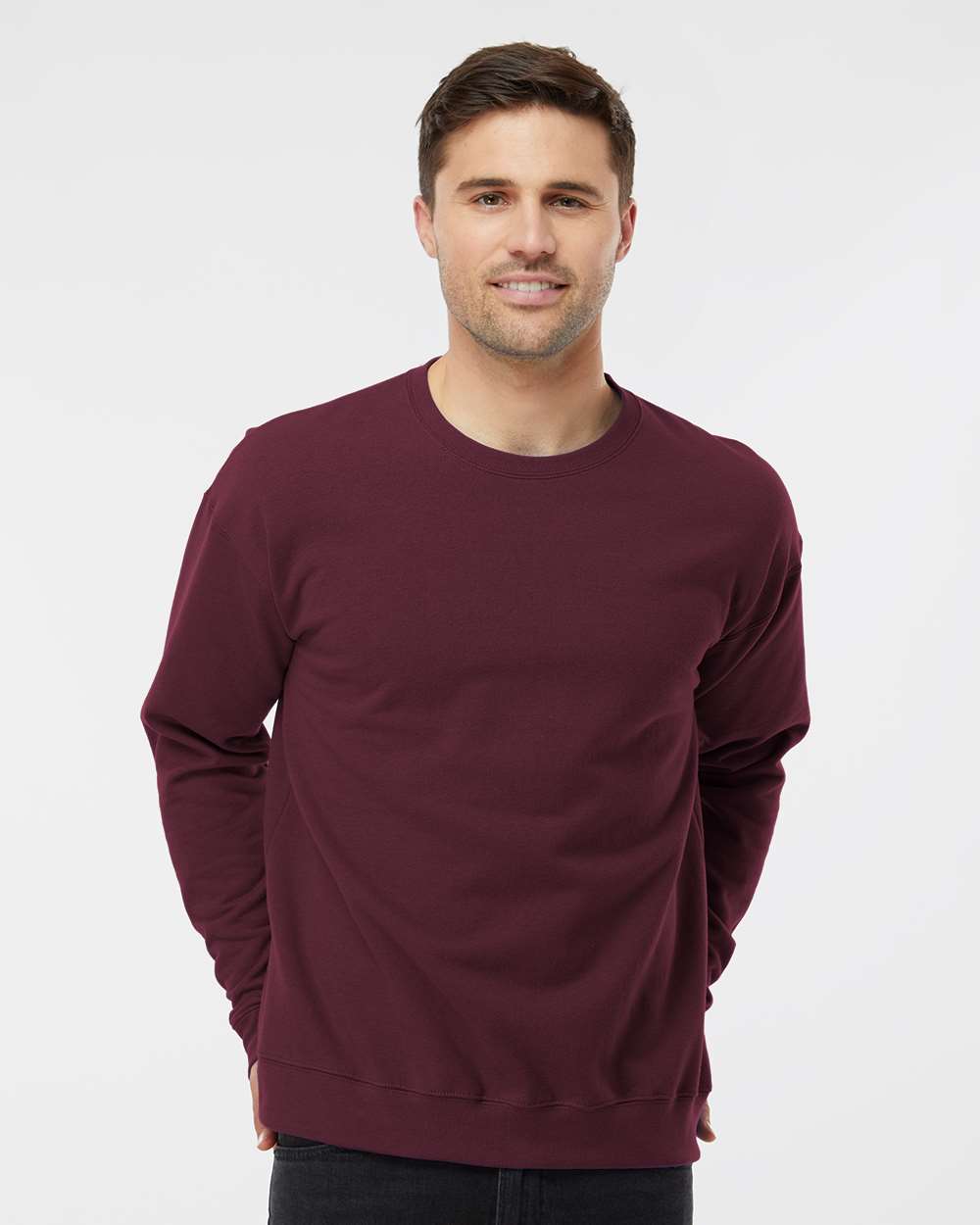 Unisex Fleece Crewneck Sweatshirt - OnModelFront - B10459532 - Maroon