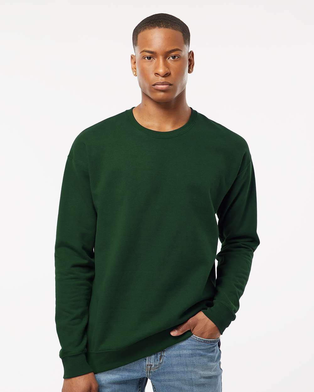 Unisex Fleece Crewneck Sweatshirt - OnModelFront - B10459542 - Forest