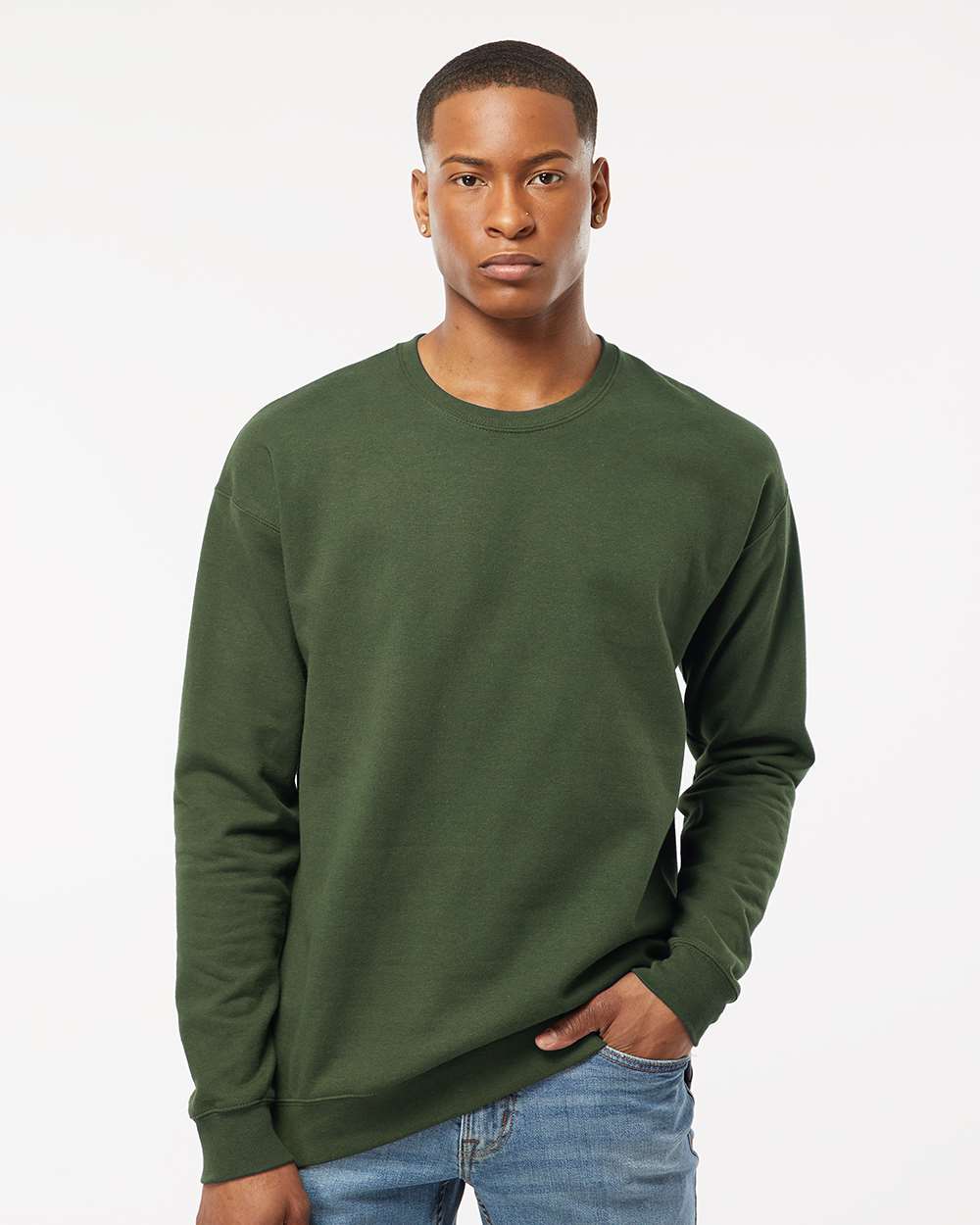 Unisex Fleece Crewneck Sweatshirt - OnModelFront - B10459552 - Military Green