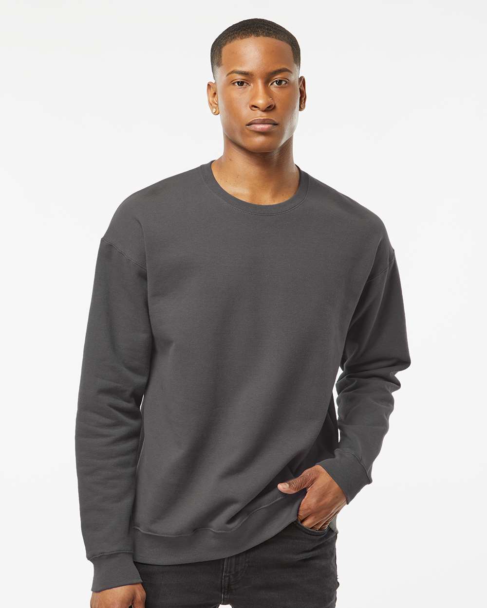 Unisex Fleece Crewneck Sweatshirt - OnModelFront - B10459592 - Charcoal
