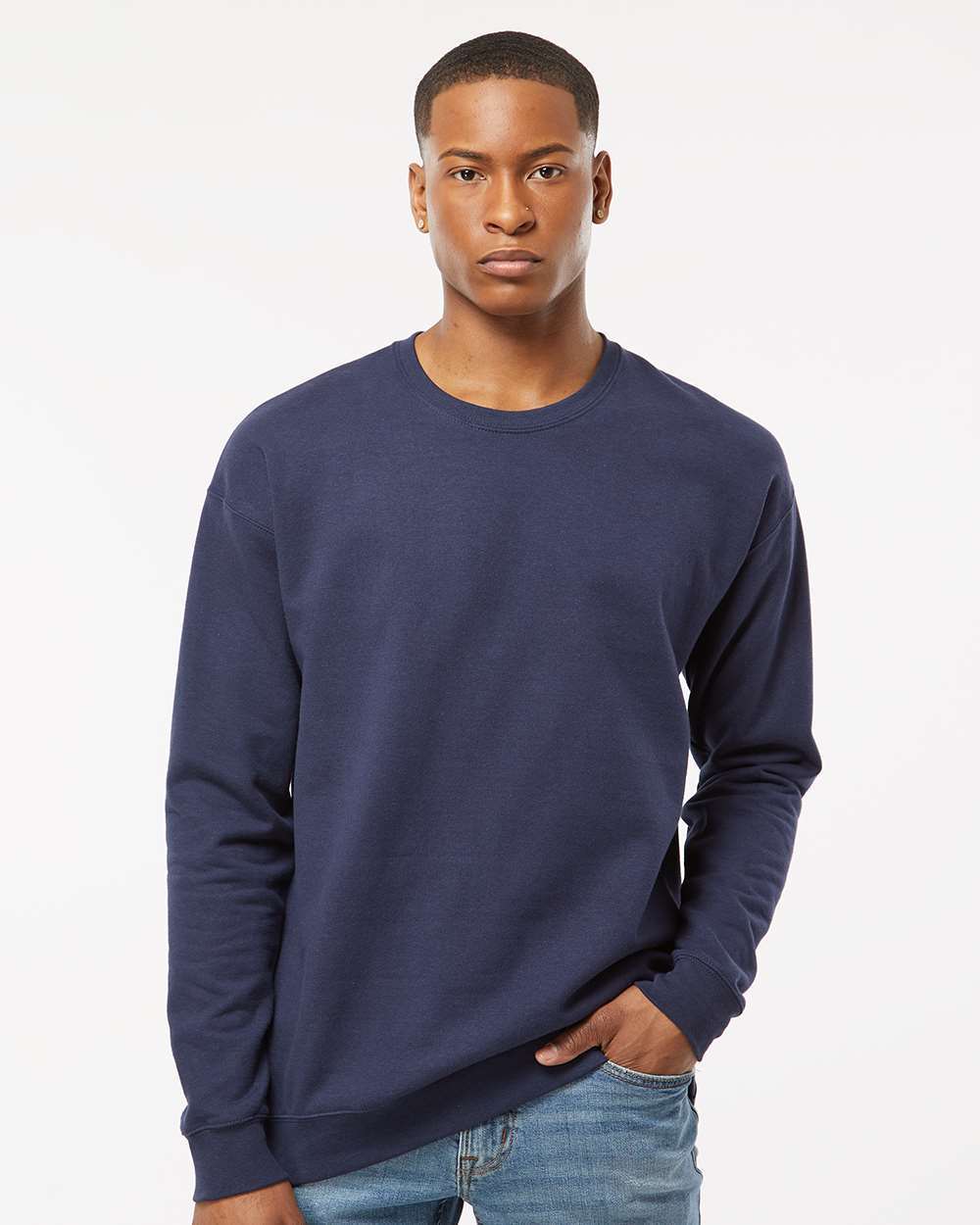 Unisex Fleece Crewneck Sweatshirt - OnModelFront - B10459652 - Navy