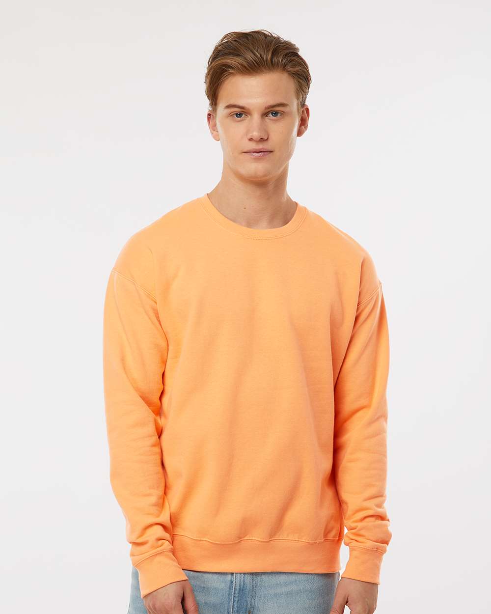 Unisex Fleece Crewneck Sweatshirt - OnModelFront - B10459662 - Cantaloupe