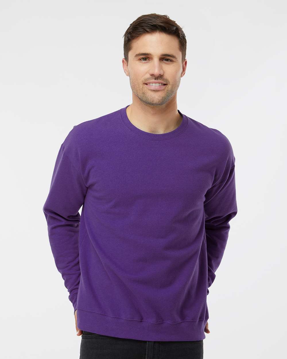 Unisex Fleece Crewneck Sweatshirt - OnModelFront - B10459672 - Purple