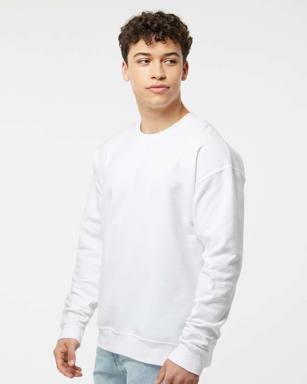 Unisex Fleece Crewneck Sweatshirt - OnModelSide - B10459002 - White