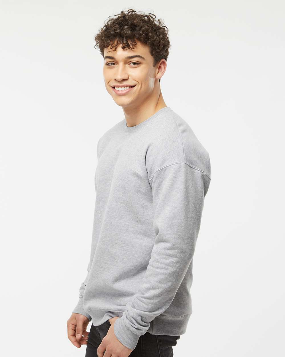 Unisex Fleece Crewneck Sweatshirt - OnModelSide - B10459092 - Heather Grey