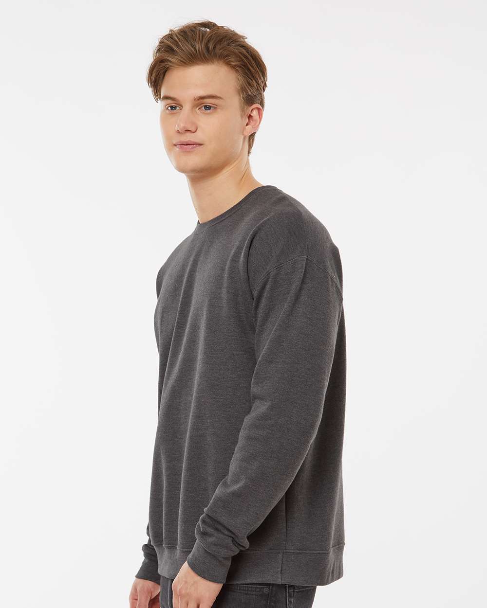 Unisex Fleece Crewneck Sweatshirt - OnModelSide - B10459102 - Heather Charcoal