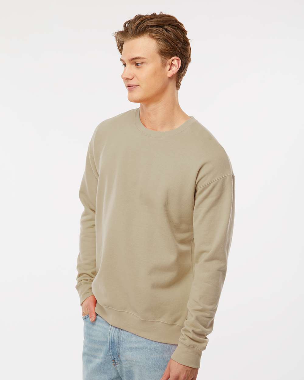 Unisex Fleece Crewneck Sweatshirt - OnModelSide - B10459242 - Sand
